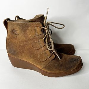 Sorel Toronto Leather Wedge Ankle Booties Shoes Tan Women's Size 9